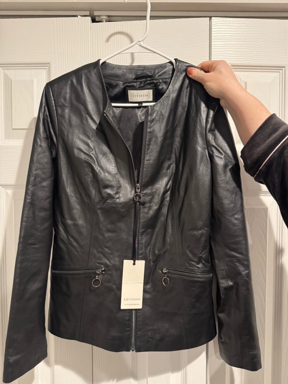 Women's Black Leather Zip-Front Jacket